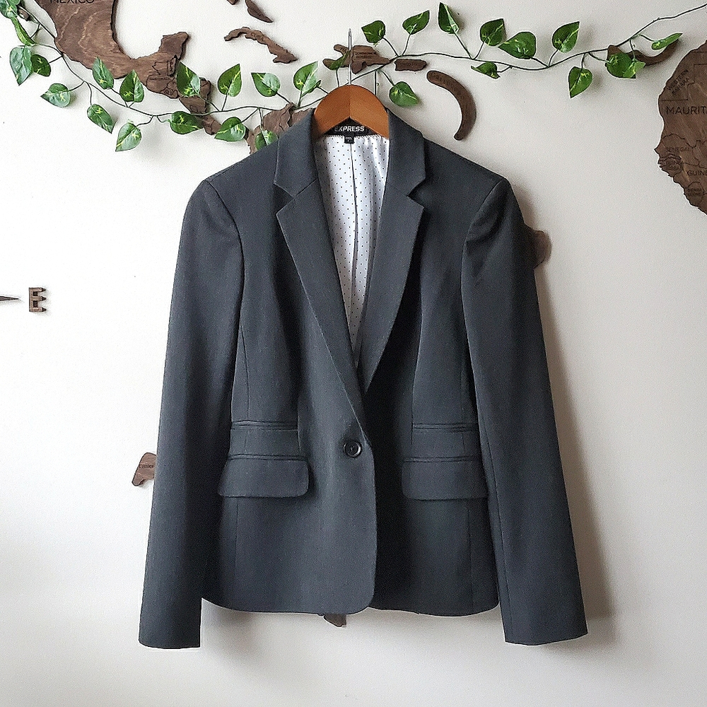 NWOT🔥EXPRESS Charcoal One-Button Notched Blazer - Picture 4 of 12